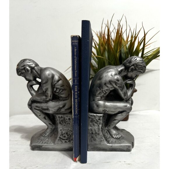 The Thinker Bookends Set Classic Design Silver Finish - Picture 5 of 13